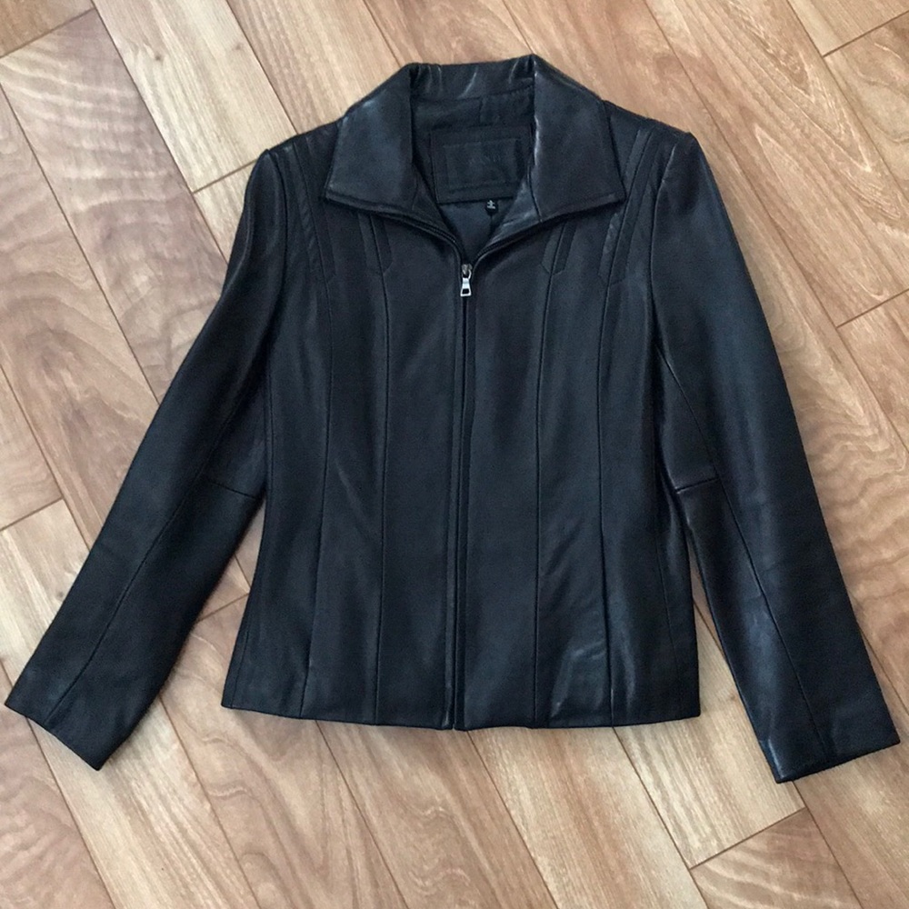 Black leather blazer jacket